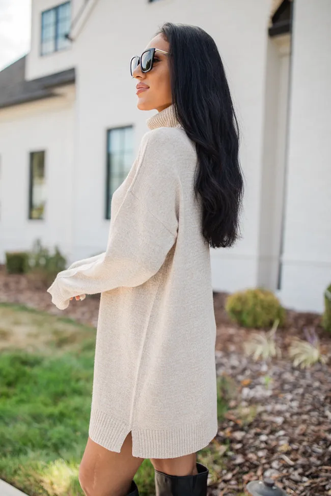 Changing Locations Beige Turtleneck Sweater Dress FINAL SALE
