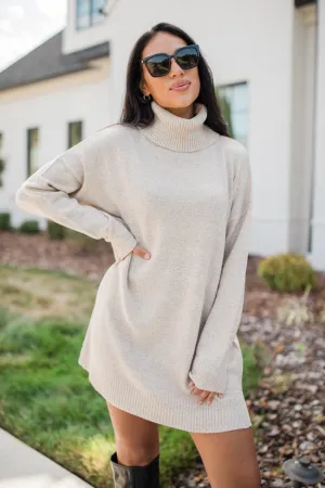Changing Locations Beige Turtleneck Sweater Dress FINAL SALE