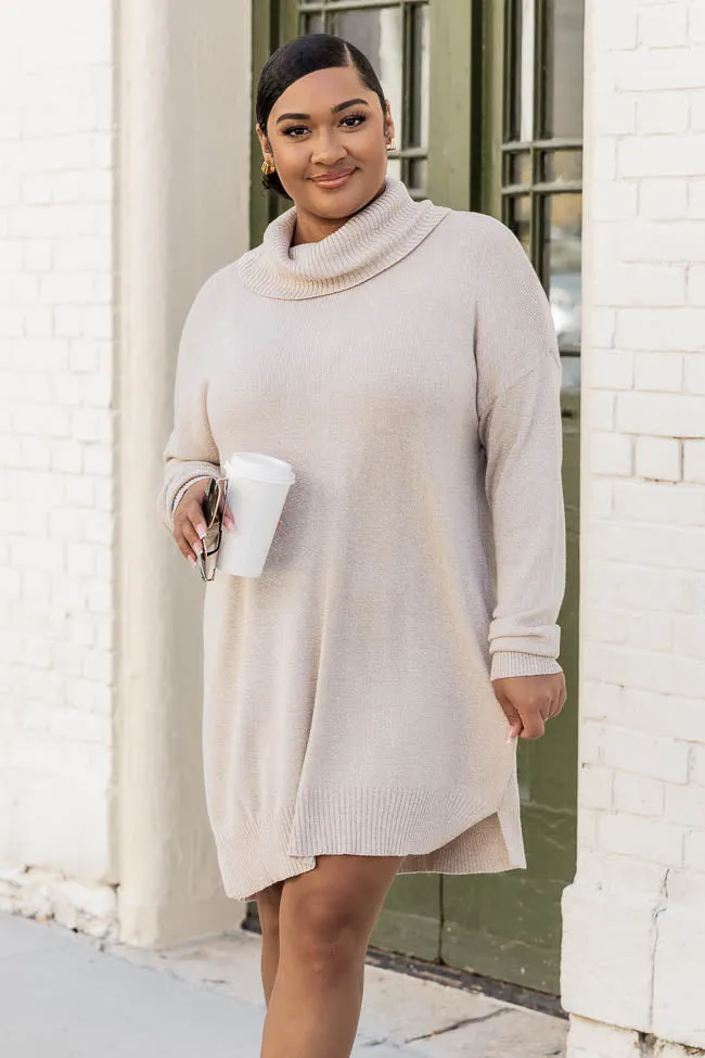 Changing Locations Beige Turtleneck Sweater Dress FINAL SALE