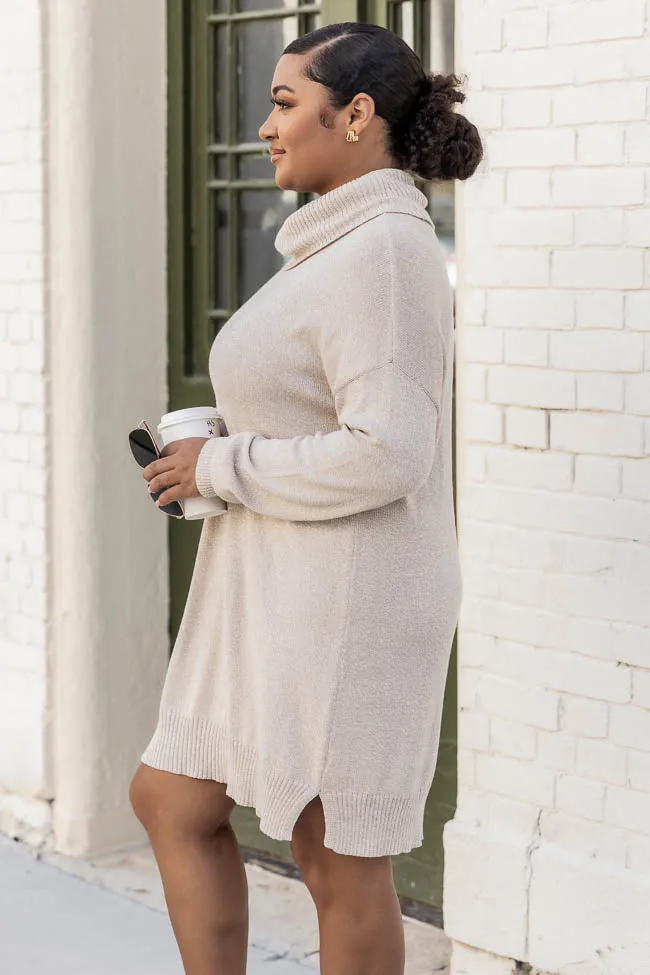 Changing Locations Beige Turtleneck Sweater Dress FINAL SALE