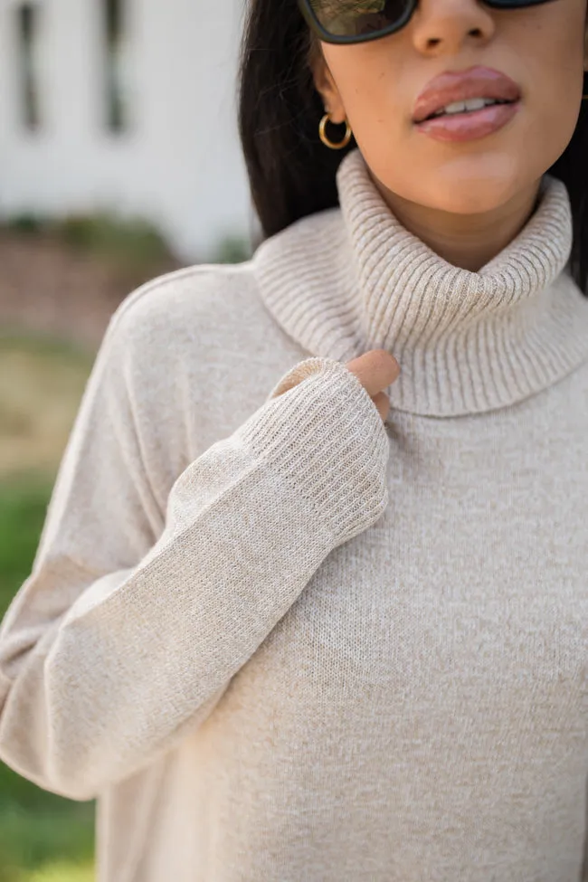 Changing Locations Beige Turtleneck Sweater Dress FINAL SALE