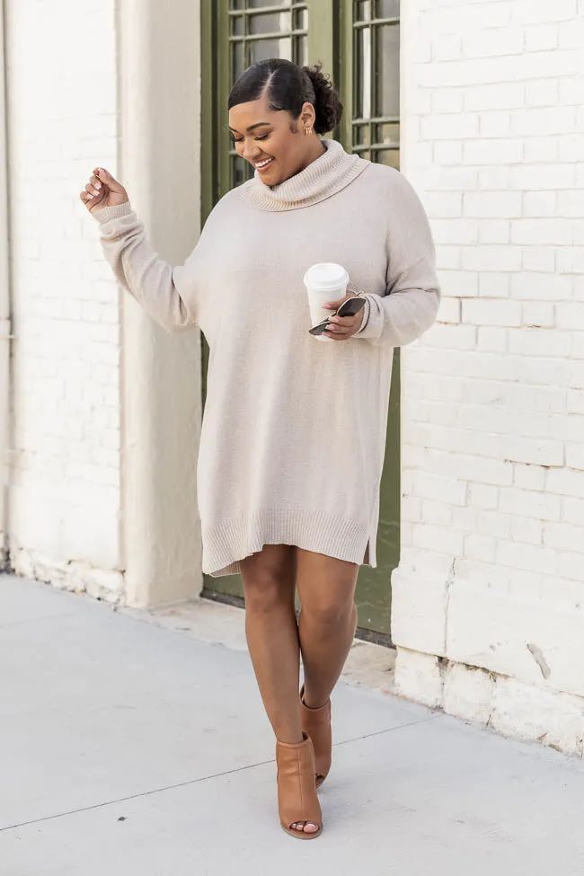Changing Locations Beige Turtleneck Sweater Dress FINAL SALE