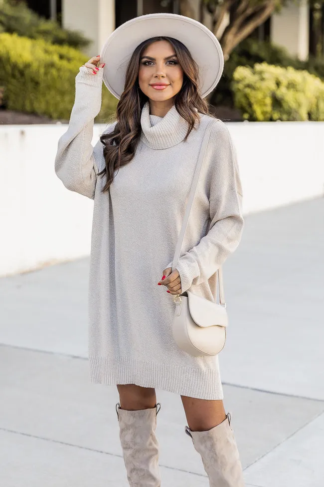 Changing Locations Beige Turtleneck Sweater Dress FINAL SALE