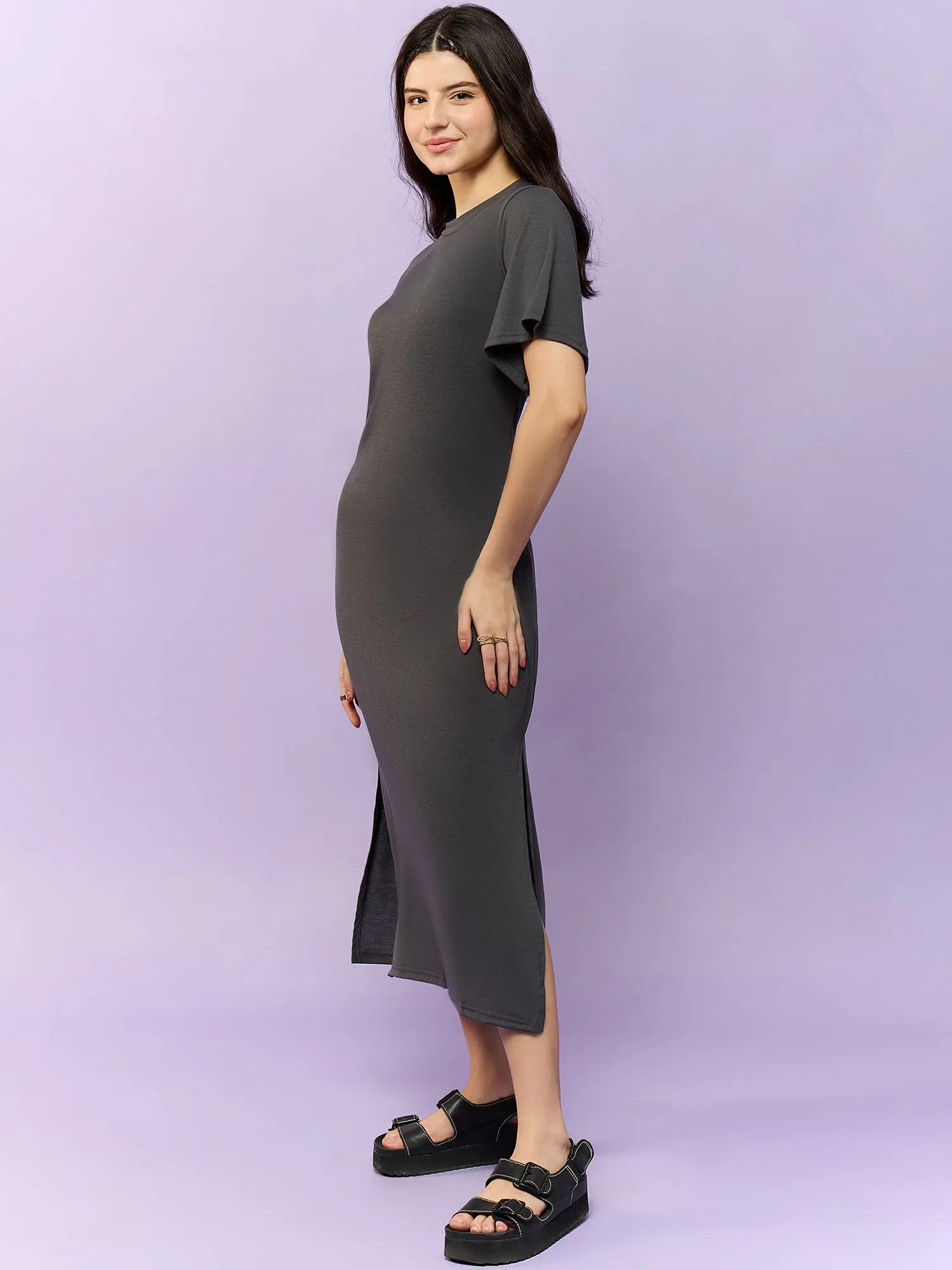 Charcoal Short Sleeves Tee Dress