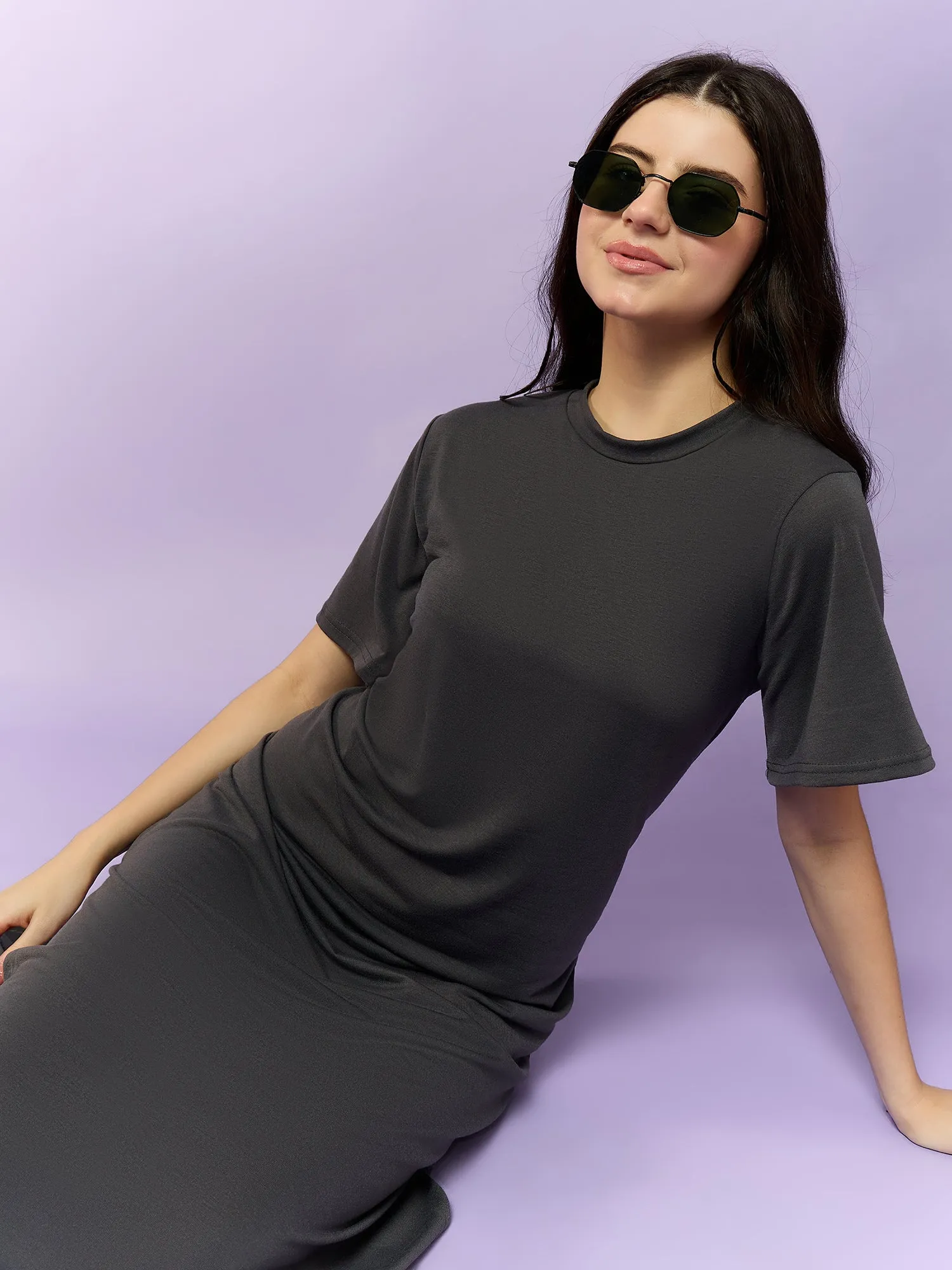 Charcoal Short Sleeves Tee Dress