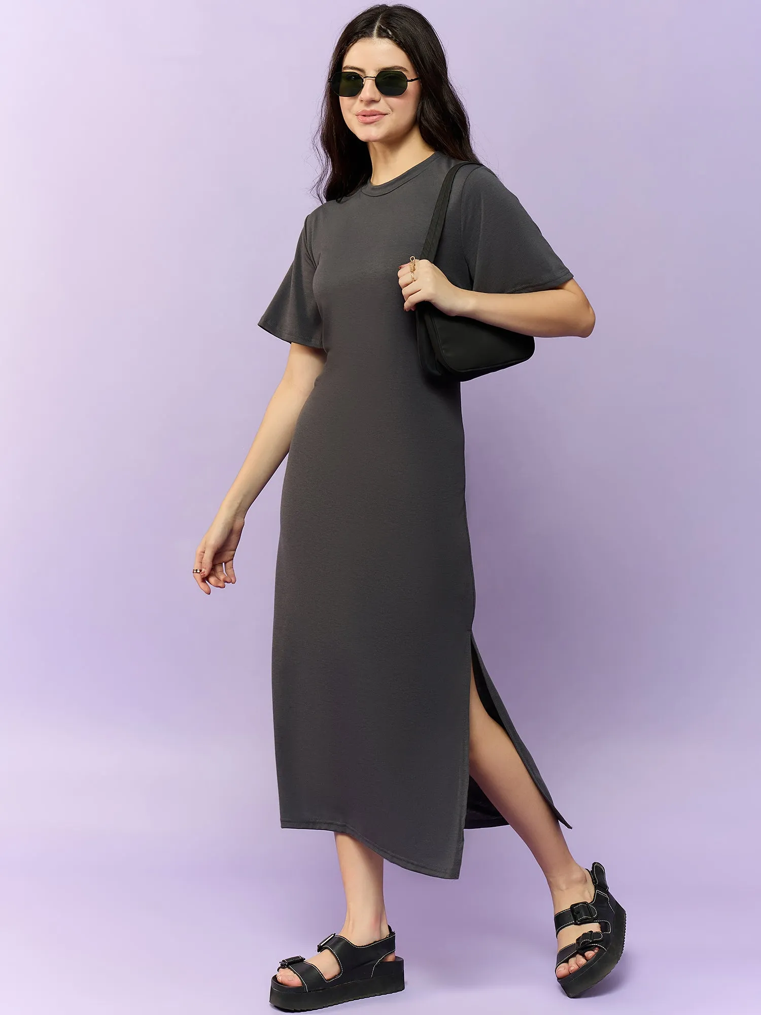 Charcoal Short Sleeves Tee Dress