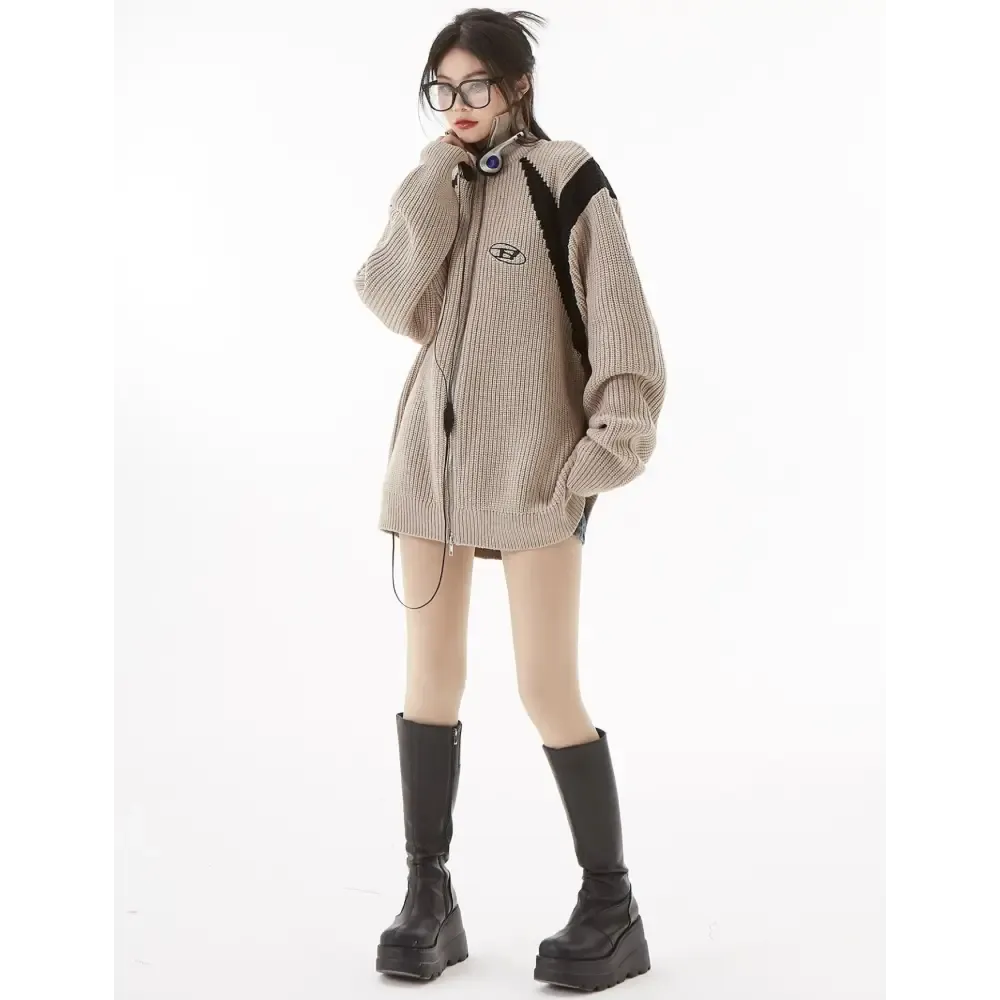 Chic Full Zip Turtleneck Cardigan for Y2K Winter Fashion