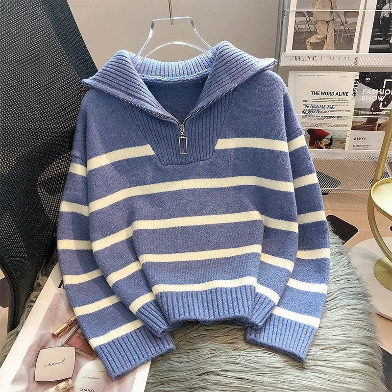 Chic Half-Zip Striped Sweater