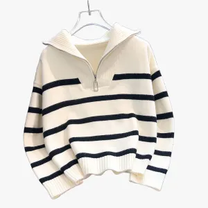 Chic Half-Zip Striped Sweater