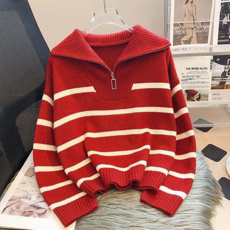 Chic Half-Zip Striped Sweater