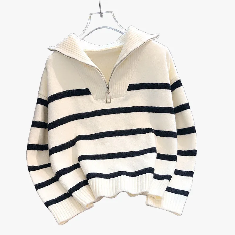 Chic Half-Zip Striped Sweater