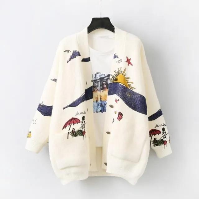 Chic Printed Sweater Cardigan