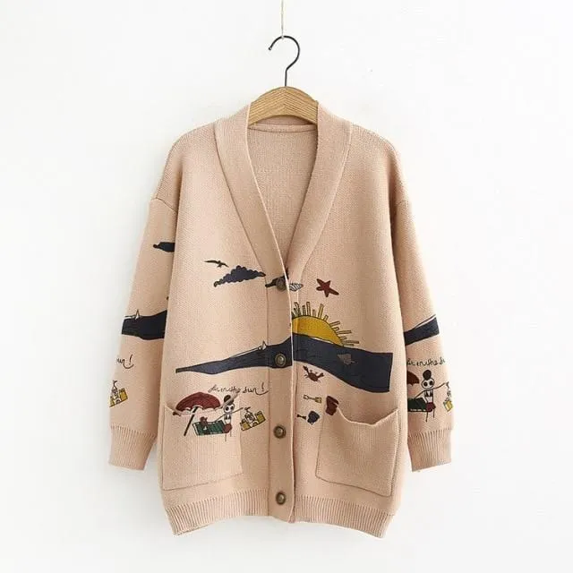 Chic Printed Sweater Cardigan