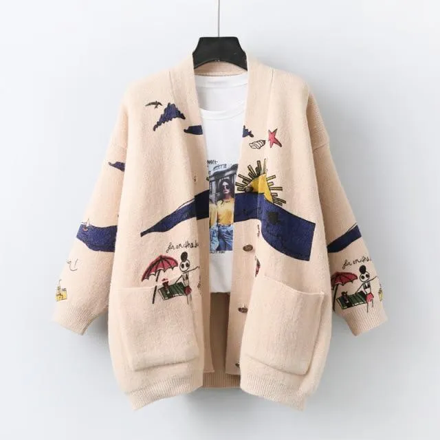 Chic Printed Sweater Cardigan