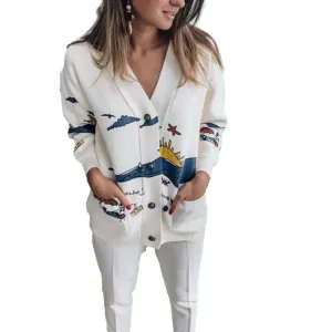 Chic Printed Sweater Cardigan