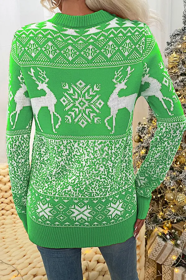 Christmas Knit Round Neck Elk Sweater