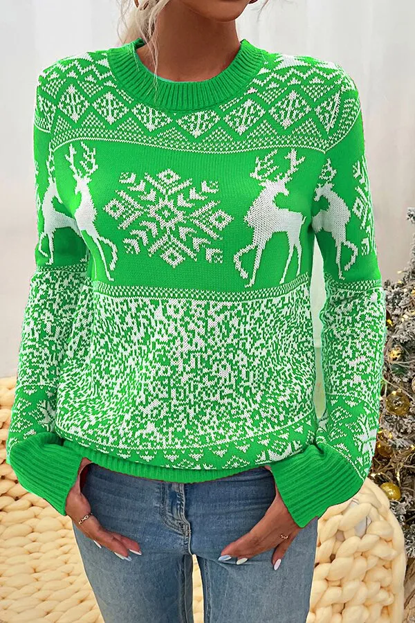 Christmas Knit Round Neck Elk Sweater