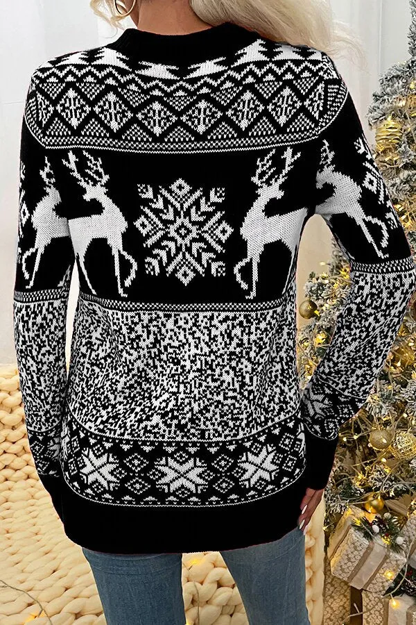Christmas Knit Round Neck Elk Sweater