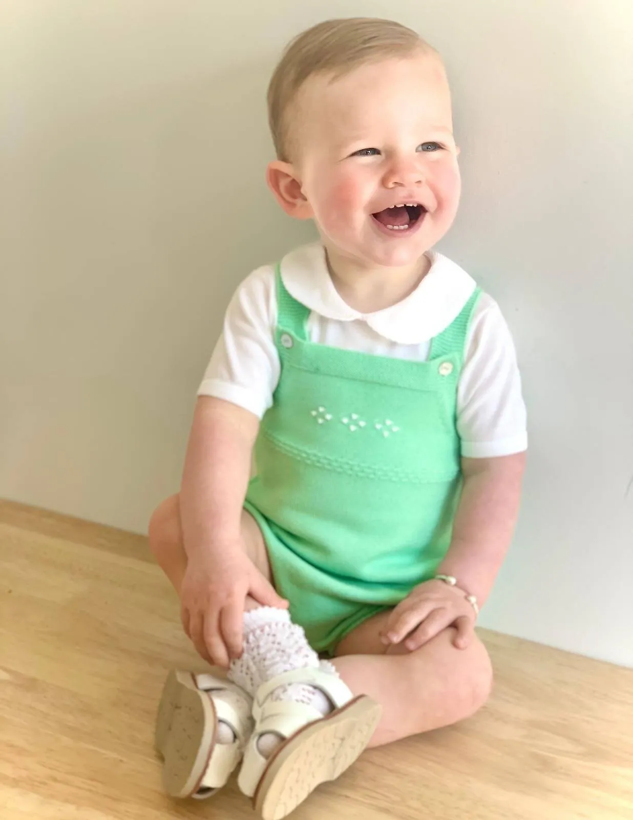 Classic Knitted Dungaree Romper - Apple Green