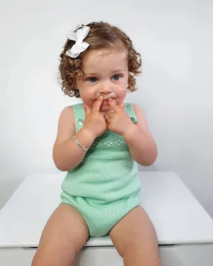 Classic Knitted Dungaree Romper - Apple Green