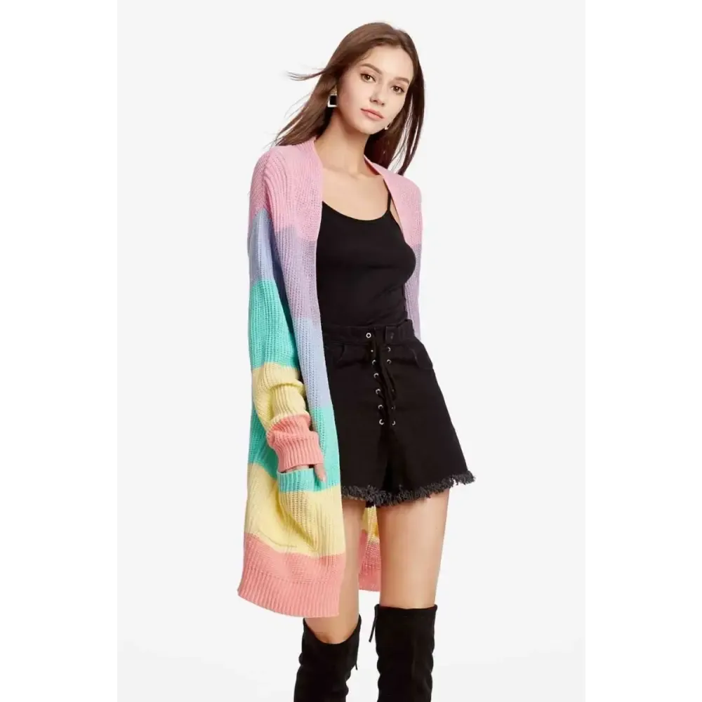 Color Block Kawaii Cardigan with Drop Shoulder Design