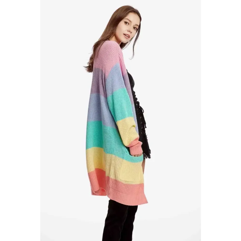 Color Block Kawaii Cardigan with Drop Shoulder Design