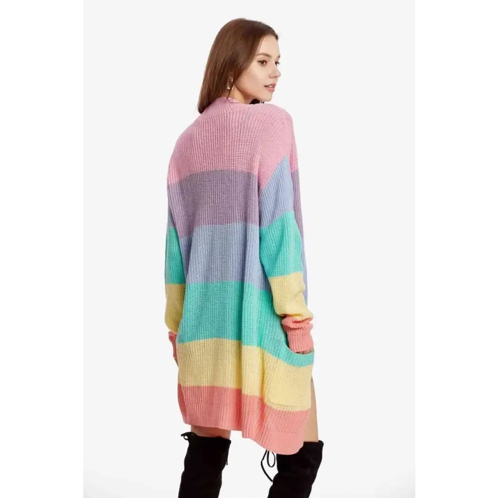 Color Block Kawaii Cardigan with Drop Shoulder Design