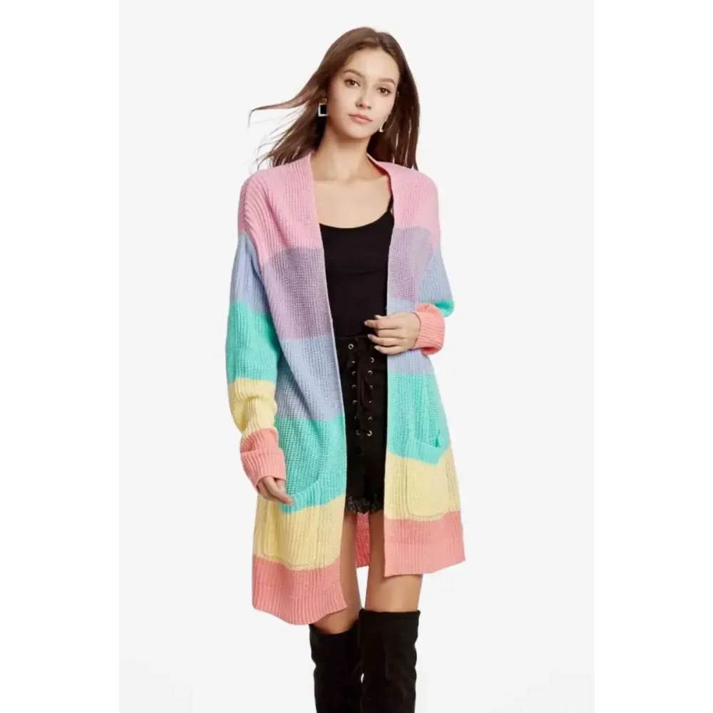 Color Block Kawaii Cardigan with Drop Shoulder Design