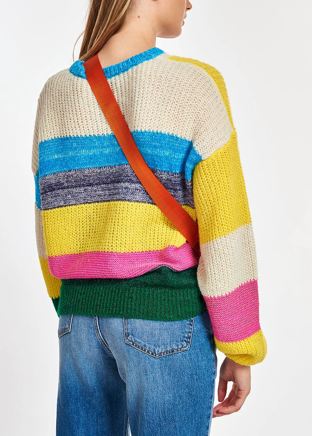 Colorful patchwork knit sweater