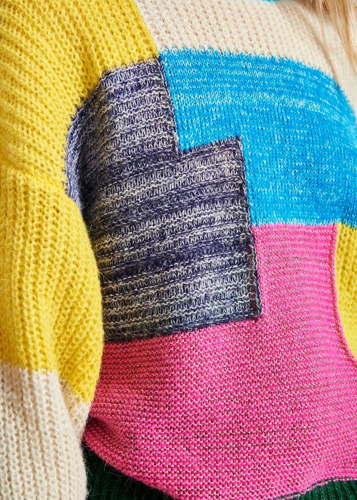 Colorful patchwork knit sweater
