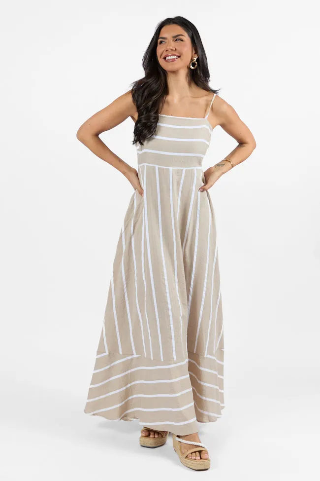 Come Sail Away Neutral Striped Maxi Dress