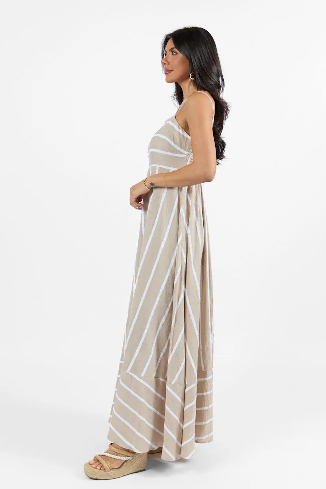 Come Sail Away Neutral Striped Maxi Dress