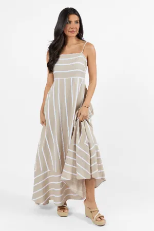 Come Sail Away Neutral Striped Maxi Dress