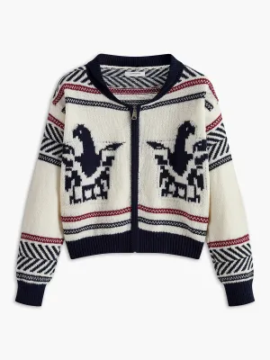 Contrast Pattern Zipper Short Cardigan