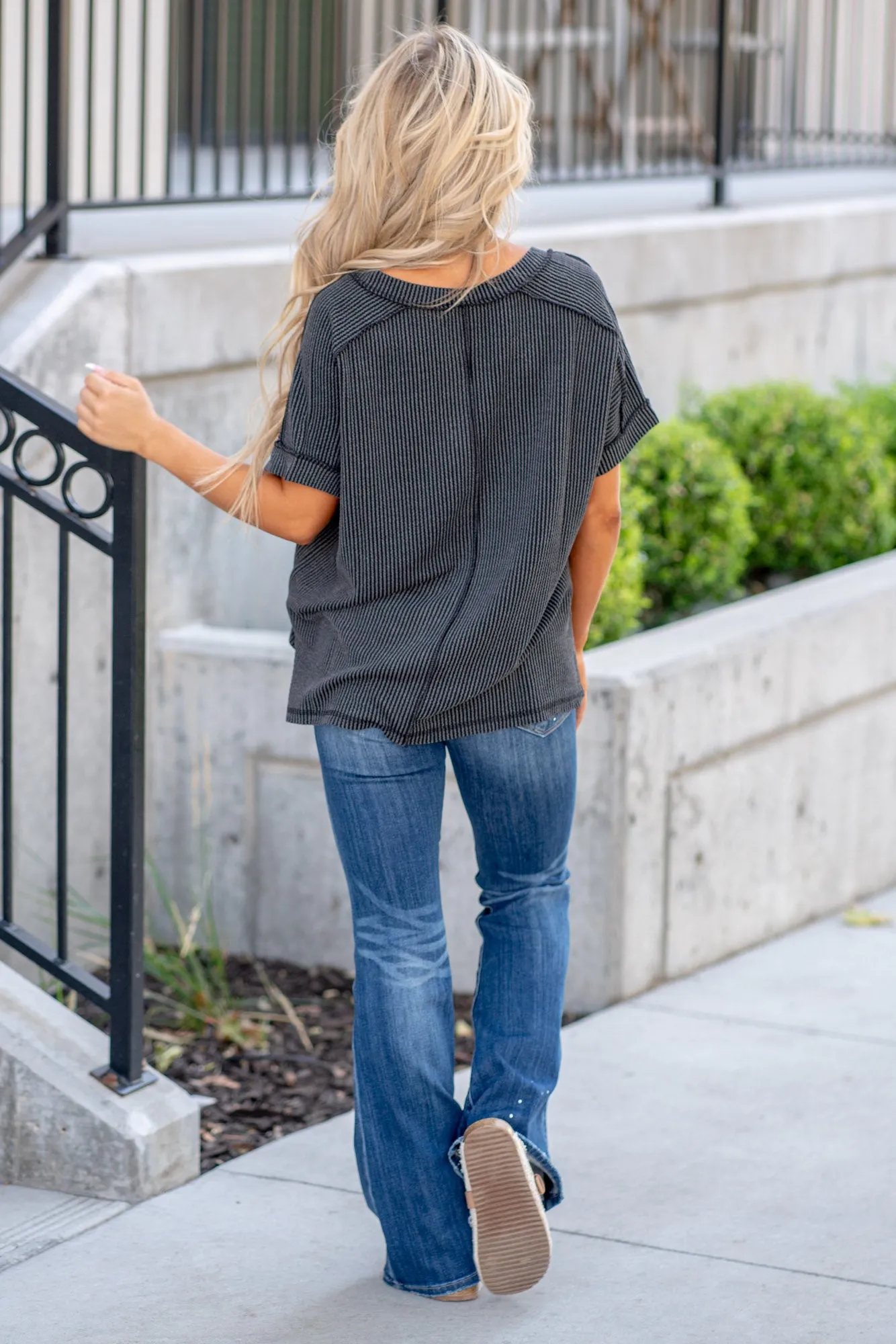 Corded Rib Short Sleeve High-Low T-Shirt