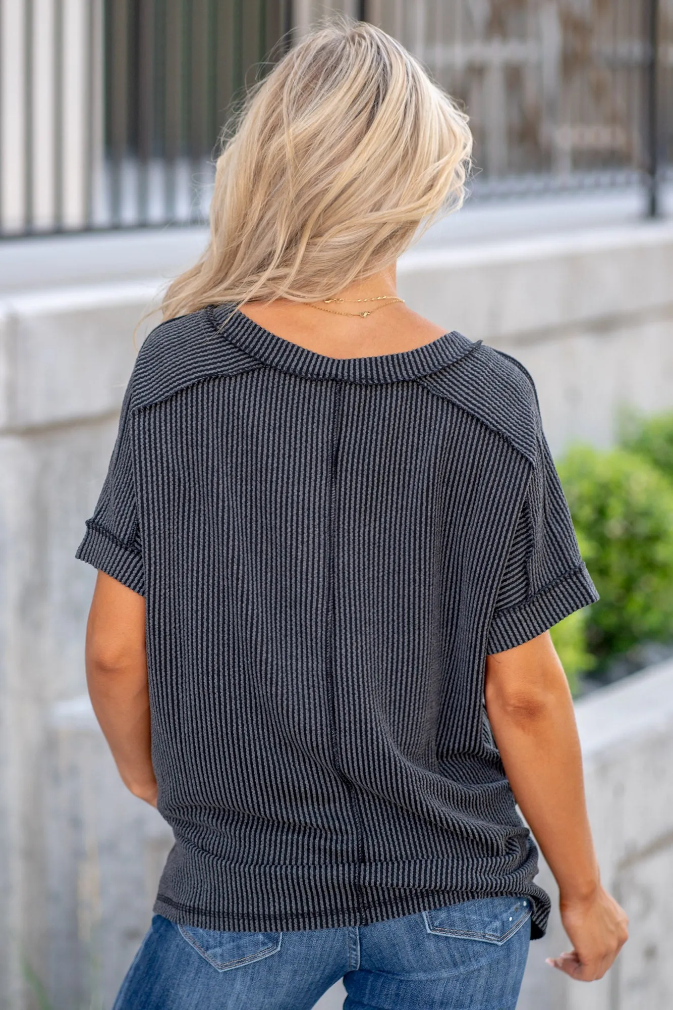 Corded Rib Short Sleeve High-Low T-Shirt