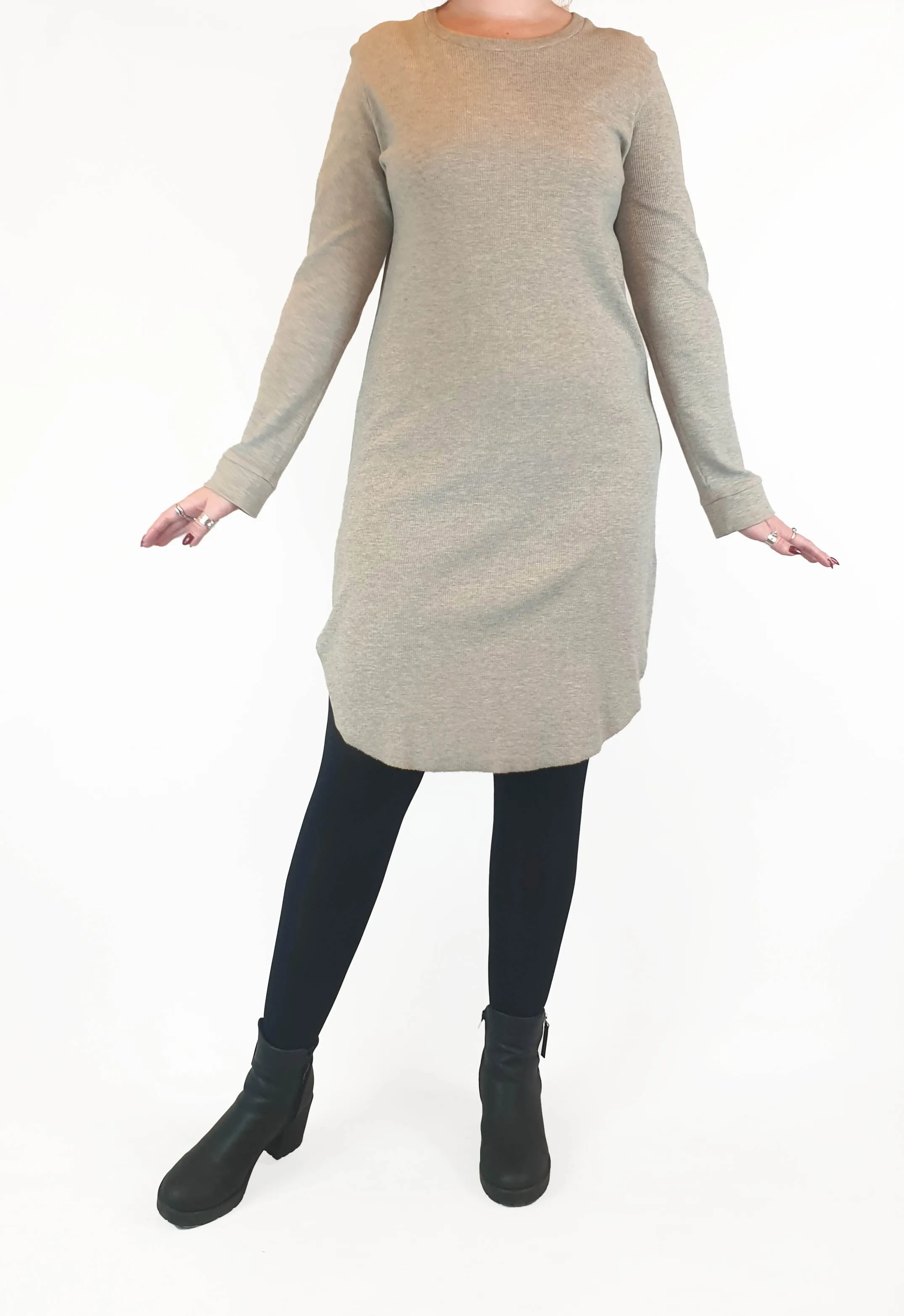 Cos grey cotton knit long sleeve dress size M (best fits size 12)