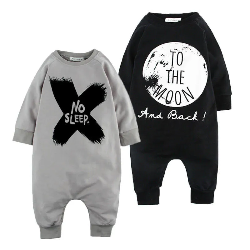 Cotton Baby Girls Boys long sleeve Romper Jumpsuit One-pieces No Sleep to the Moon Outfits
