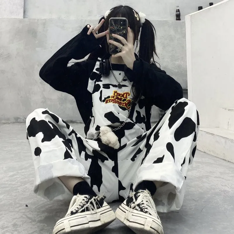 Cow Pattern Casual Long Jumpsuits