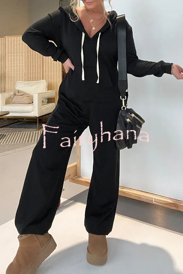 Cozy Days Long Sleeve Pocket Hooded Drawstring Jumpsuit
