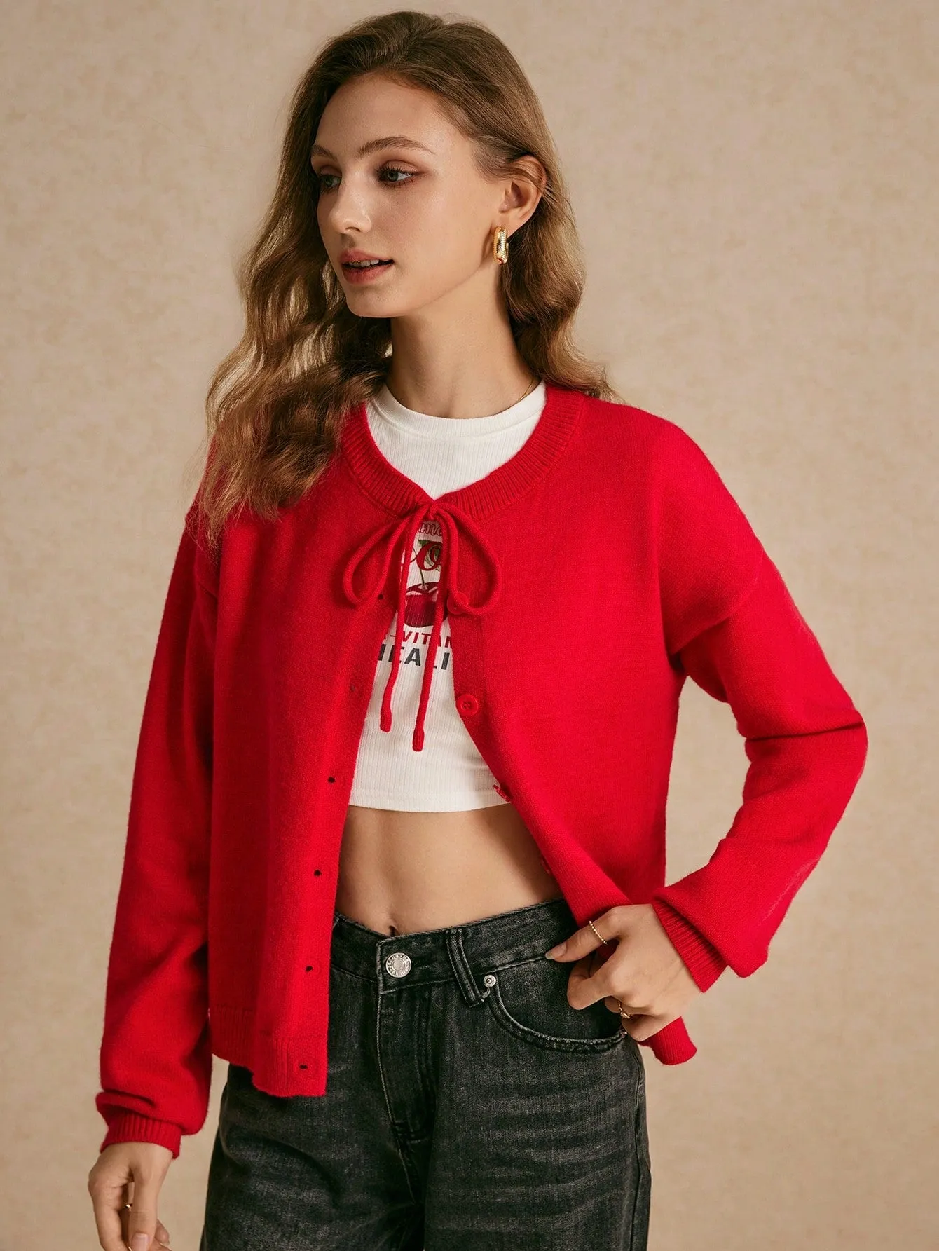 Cárdigan Rojo con Cordones para Mujer en Cherry Vibes