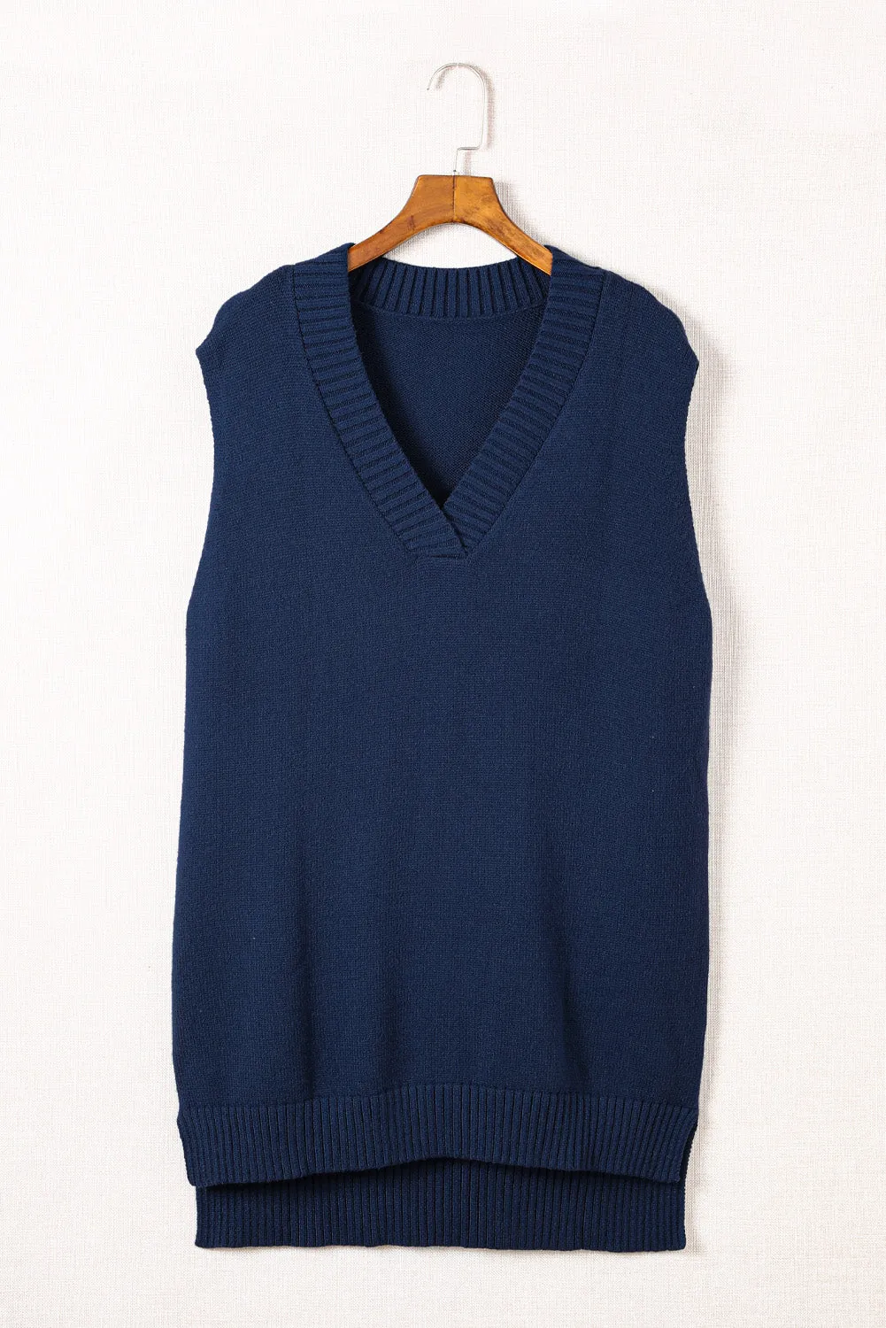 Dark Blue Knit Vest Pullover Sweater