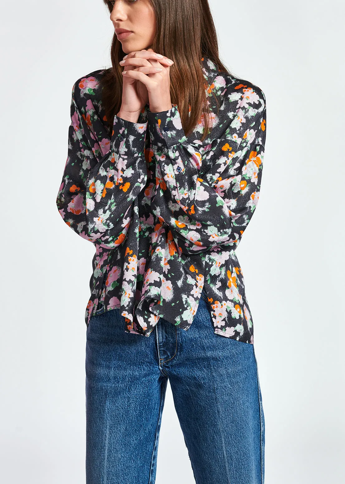 Dark blue loose-fit floral shirt