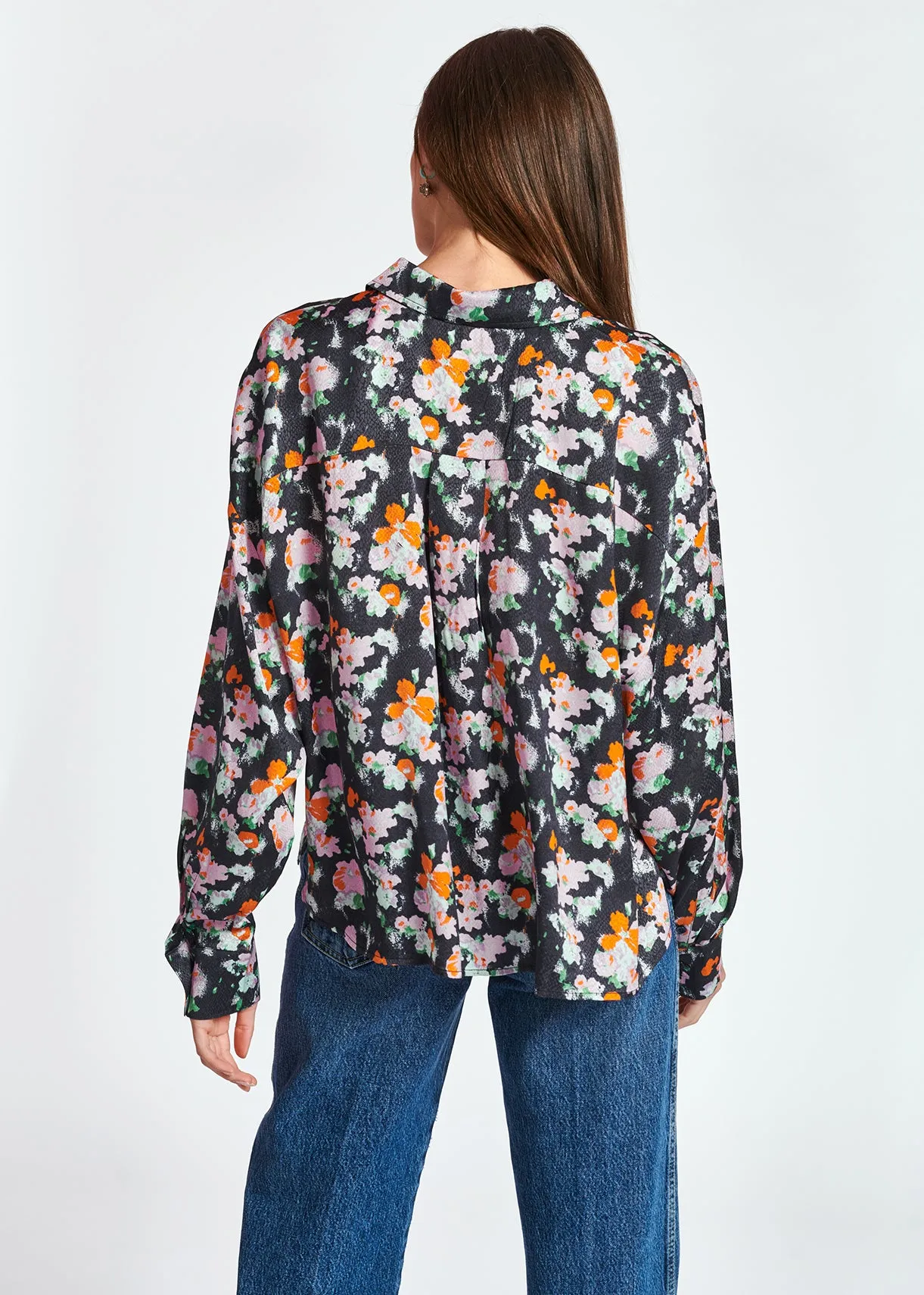 Dark blue loose-fit floral shirt