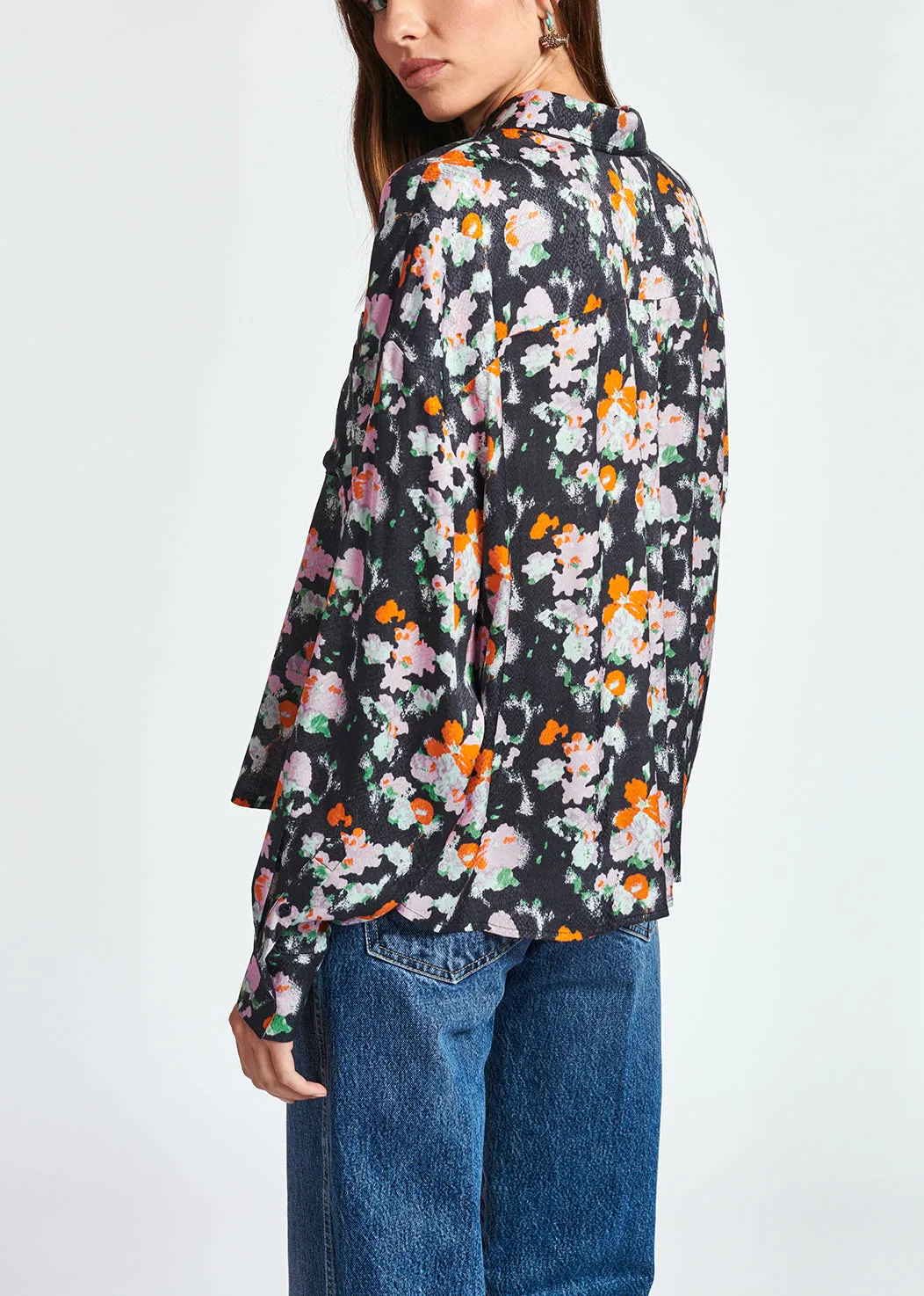Dark blue loose-fit floral shirt
