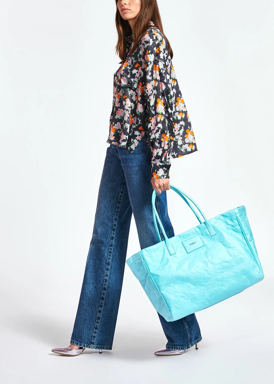 Dark blue loose-fit floral shirt