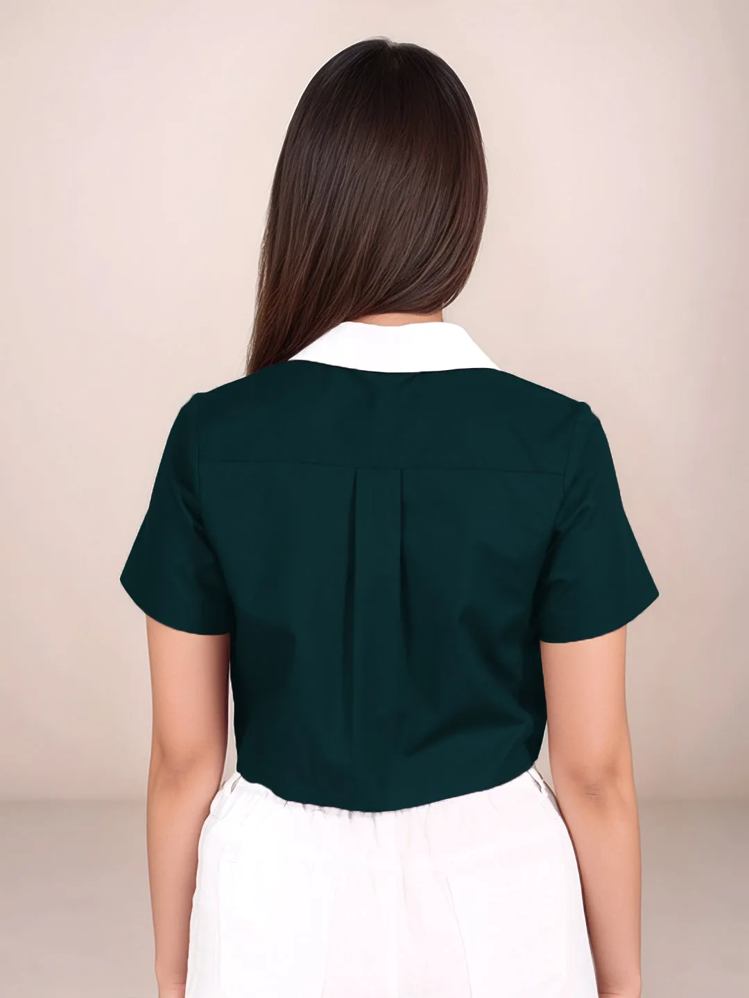 Dark Green Solid Short Sleeves Shirt