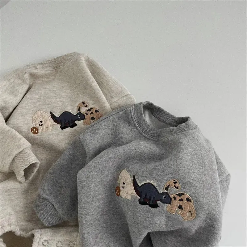 Dino Embroidered Baby Sweatshirt Romper