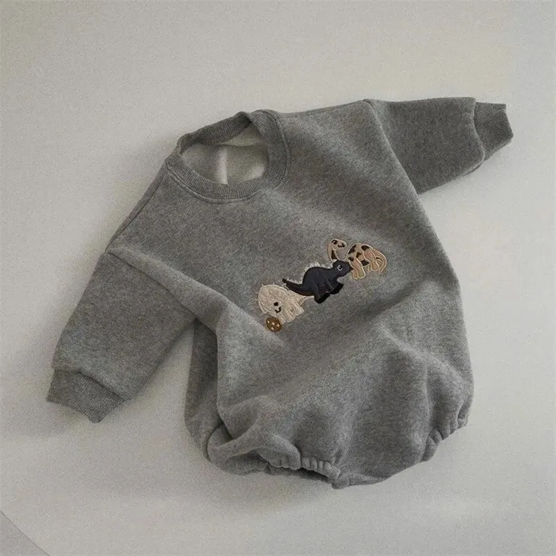 Dino Embroidered Baby Sweatshirt Romper