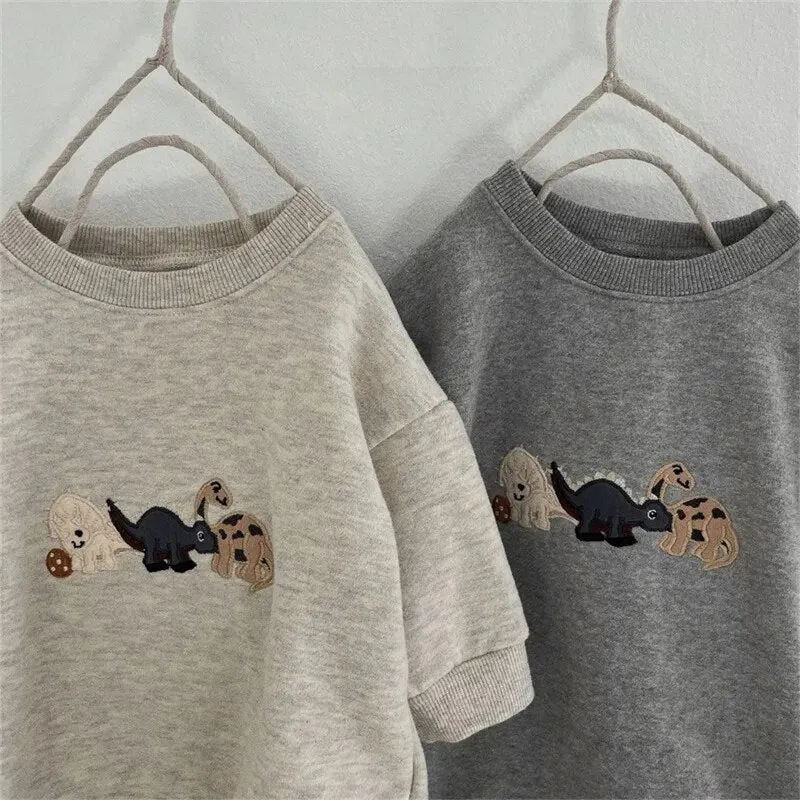 Dino Embroidered Baby Sweatshirt Romper